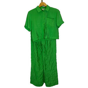 Women's Small Jason Wu Bright Green Button Shirt Crop and Pants Set